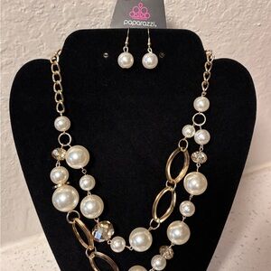Paparazzi Cream and Gold Necklace with Multi-Strand Design